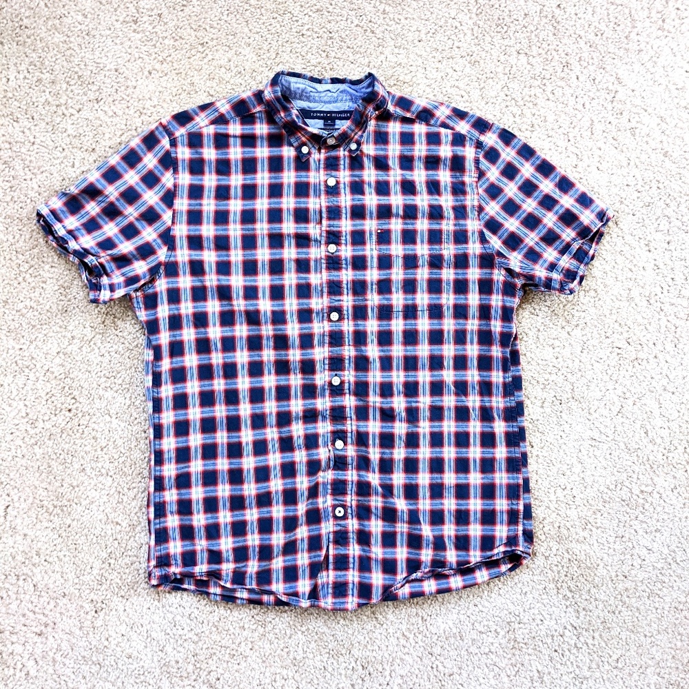 Tommy Hilfiger Button Up Shirt Custom Fit Plaid - Picture 1 of 11